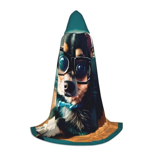 SKKNT Chihuahua-Hunde-Brille-Druck, Halloween-Kapuzenumhang, Renaissance, Gothic, Umhang für Cosplay, Kapuzenumhang, Unisex von SKKNT