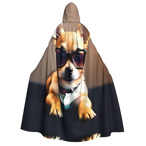 SKKNT Chihuahua Hundebrille 1 Druck Unisex Kapuzenumhang Kostüm Damen Herren Vampir Halloween Cosplay Karneval Mottoparty von SKKNT