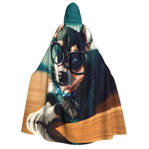 SKKNT Chihuahua Hundebrille Druck Unisex Kapuzenumhang Kostüm Damen Herren Vampir Halloween Cosplay Karneval Mottoparty von SKKNT