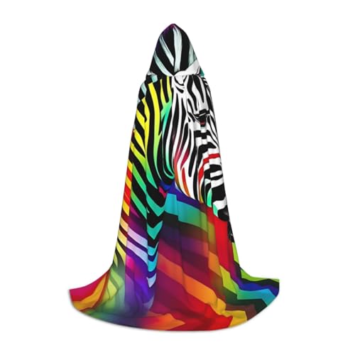 SKKNT Farbenfroher Regenbogen-Zebra-Druck, Halloween-Kapuzenumhang mit Kapuze, für Damen und Herren, für Karneval von SKKNT