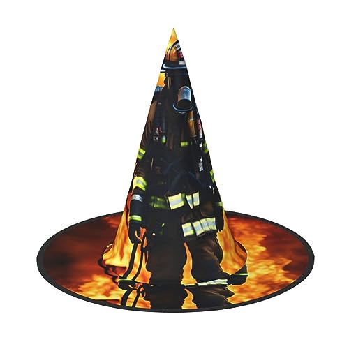 SKKNT Feuerwehrmann Feuerwehrmann Flamme Druck Halloween Hexenhut Erwachsene Halloween Hut Kostüme Hexen Hüte Halloween Dekor Party von SKKNT