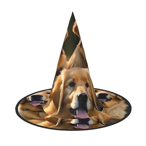 SKKNT Golden Retrievers Print Halloween Hexenhut Erwachsene Halloween Hut Kostüme Hexen Hüte Halloween Dekor Party von SKKNT