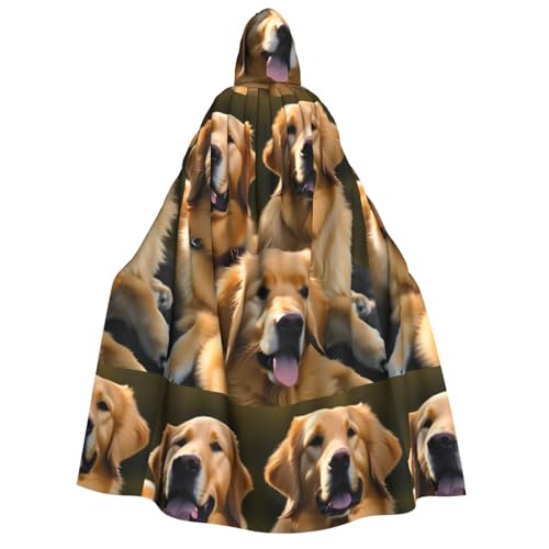 SKKNT Goldener Retriever-Aufdruck, Unisex, Kapuzenumhang, Kostüm für Damen und Herren, Vampir, Halloween, Cosplay, Karneval, Mottoparty von SKKNT