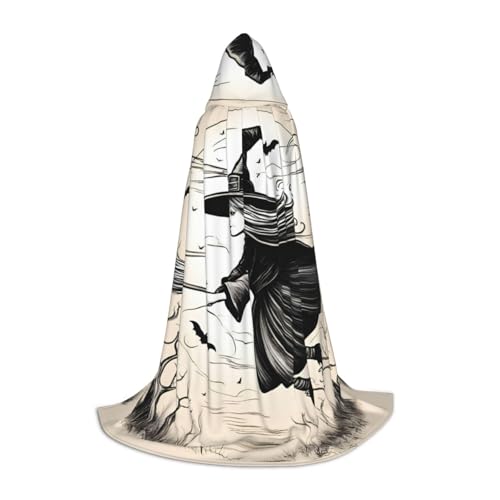 SKKNT Halloween Hexe fliegender Druck Halloween Kapuzenumhang Renaissance Gothic Umhang für Cosplay Kapuzenumhang Unisex von SKKNT