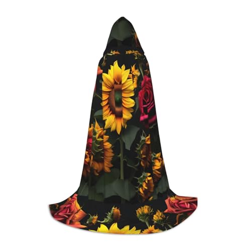 SKKNT Halloween-Kapuzenumhang mit Sonnenblumen-Rosen-Druck, Renaissance, Gothic, für Cosplay, Kapuzenumhang, Unisex von SKKNT