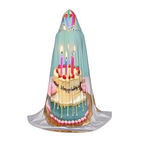 SKKNT Happy Birthday Big Cake Print Halloween Hooded Cloak Full Length Cape With Hood For Men And Women For Carnival von SKKNT