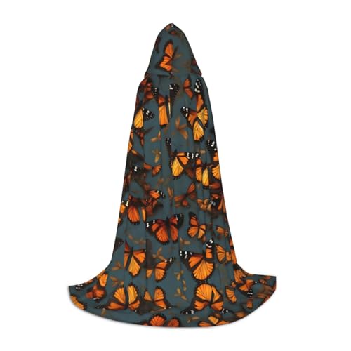 SKKNT Heaps Of Orange Monarch Butterflies Print Halloween Hooded Cloak Full Length Cape With Hood For Men And Women For Carnival von SKKNT