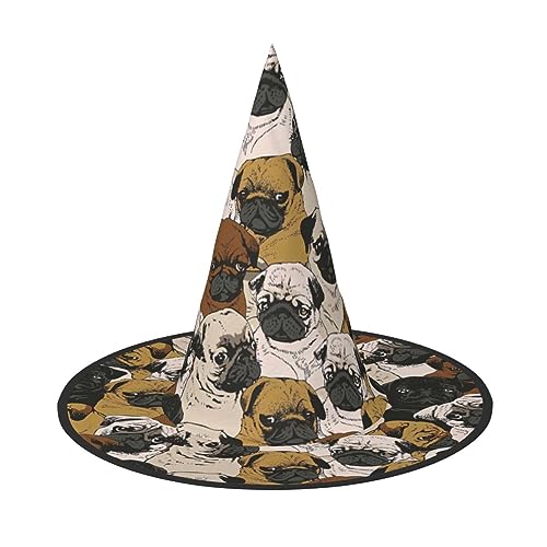 SKKNT Imagen De Pug Print Halloween Hexenhut Erwachsene Halloween Hut Kostüme Hexen Hüte Halloween Dekor Party von SKKNT