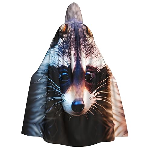 SKKNT Little Raccoon Face Print Unisex Kapuzenumhang Kostüm Damen Herren Vampir Halloween Cosplay Karneval Mottoparty von SKKNT