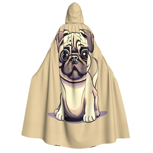 SKKNT Lustiger Cartoon-Mops-Welpen-Hunde-Aufdruck, Unisex, Kapuzenumhang, Kostüm für Damen und Herren, Vampir, Halloween, Cosplay, Karneval, Mottoparty von SKKNT