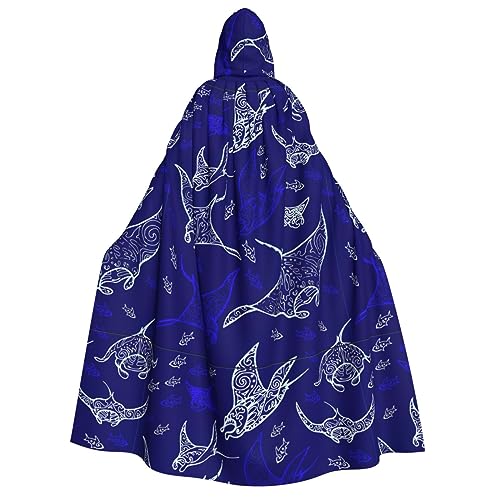 SKKNT Manta Ray und Fisch Print Unisex Kapuzenumhang Kostüm Damen Herren Vampir Halloween Cosplay Karneval Mottoparty von SKKNT