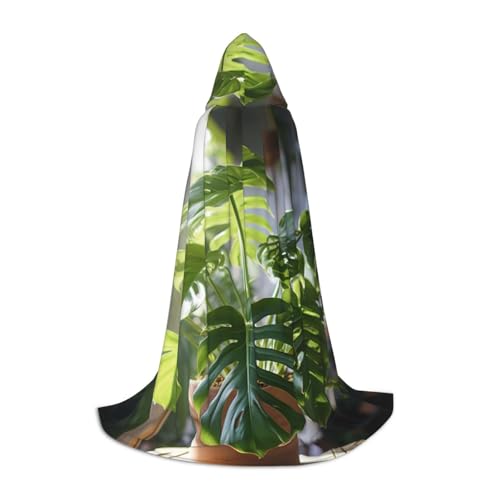 SKKNT Monstera Deliciosa Kapuzenumhang mit Bananenpalmen-Druck, Halloween, Renaissance, Gothic, Umhang für Cosplay, Kapuzenumhang, Unisex von SKKNT