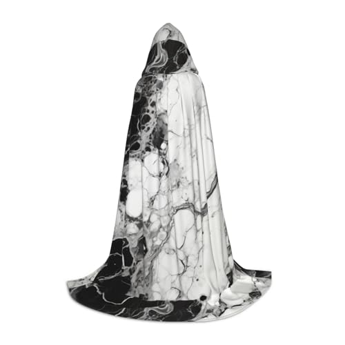 SKKNT Schwarz-weißer Marmor-Druck, Halloween-Kapuzenumhang, Renaissance, Gothic, Umhang für Cosplay, Kapuzenumhang, Unisex von SKKNT