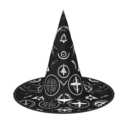 SKKNT Supernatural Symbole Schwarzer Druck Halloween Hexenhut Erwachsene Halloween Hut Kostüme Hexen Hüte Halloween Dekor Party von SKKNT