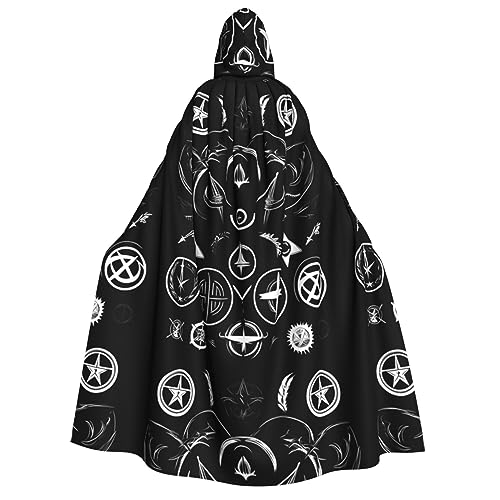 SKKNT Supernatural Symbols schwarzer Druck, Unisex, Kapuzenumhang, Kostüm, Damen und Herren, Vampir, Halloween, Cosplay, Karneval, Mottoparty von SKKNT