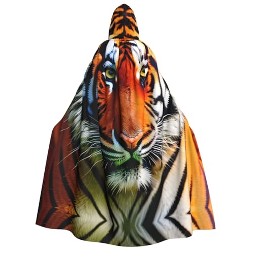 SKKNT Tiger Stripes Orange Pattern Print Unisex Hooded Cloak Costume Women Men Vampire Halloween Cosplay Carnival Theme Party von SKKNT