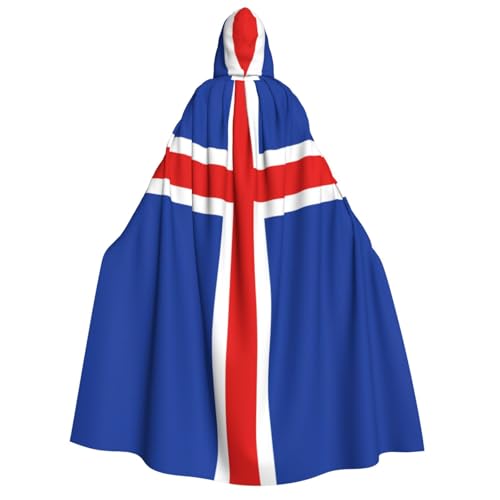 SKKNT Unisex Kapuzenumhang mit Island-Flagge bedruckt, Kostüm für Damen und Herren, Vampir, Halloween, Cosplay, Karneval, Mottoparty von SKKNT