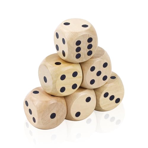 3cm Holzwürfel Würfel,6 Stück Große D6 Holzwürfel Würfel-Set,Natürlich Holz Spielwürfel für Tischspiele Math Tutoring,Tisch-Borad-Spiele,Partei von SLAKOZYT