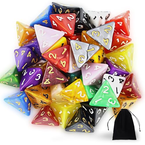 Polyedrisch Würfel Set,40 Stück Polyedrisch Würfel Set mit Schwarzem Beutel,4 Seitige Bunt Würfel,D4 Spiel Würfel für Dungeons and Dragons Pathfinder DND RPG MTG (D4) von SLAKOZYT