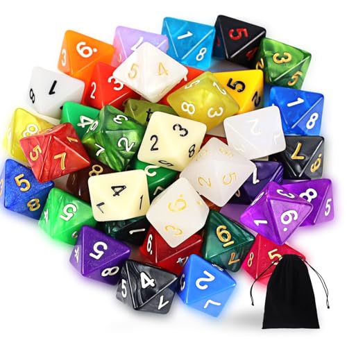 Polyedrisch Würfel Set，40 Stück Polyedrisch Würfel Set mit Schwarzem Beutel，8 Seitige Bunt Würfel, D8 Spiel Würfel für Dungeons and Dragons Pathfinder DND RPG MTG (D8) von SLAKOZYT