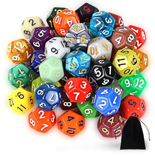 Polyedrisch Würfel Set，40 Stück Polyedrisch Würfel Set mit Schwarzem Beutel,12 Seitige Bunt Würfel, D12 Spiel Würfel für Dungeons and Dragons Pathfinder DND RPG MTG (D12) von SLAKOZYT