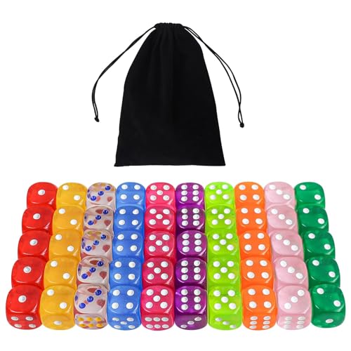 18MM Spielwürfel Set 50 Stück Würfel Transparent Set, 6 Seitige Würfel,Farben Acrylwürfel,10 Farben Würfel Set für Brettspiele, Würfelspiele, Teaching Math von SLAKOZYT