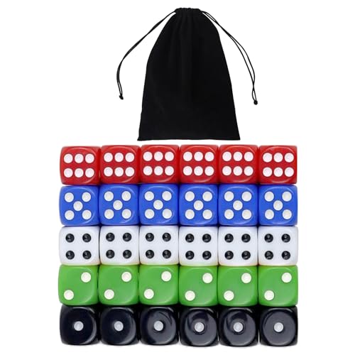 Würfel Set,6 Seitige Würfel D6 Bunt Würfelm,Acryl Spiel Würfel mit 6 Farben für Tischspiele,Bunt Würfel mit Runden Ecken für Lernspielzeug, Matheunterricht, Party (30pcs-18mm-5colors) von SLAKOZYT