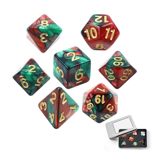 7 Stück Polyedrische Würfel Set，DND Farb Polyedrische Würfel mit Silberner Zinnhülle，Doppel-Farben Polyedrischer Spielwürfel für Dungeons and Dragons DND RPG MTG，Rollenspiele，Tischkartenspiele von SLAKOZYT