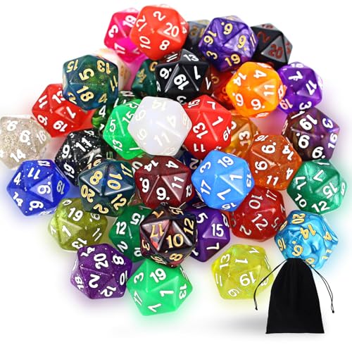 Polyedrisch Würfel Set,40 Stück Polyedrisch Würfel Set mit Schwarzem Beutel,20 Seitige Bunt Würfel，D20 Spiel Würfel für Dungeons and Dragons Pathfinder DND RPG MTG von SLAKOZYT