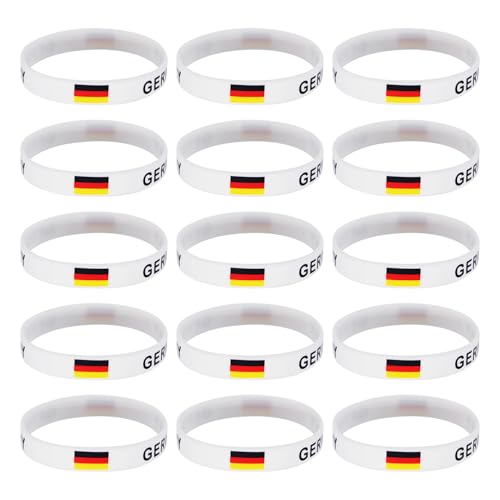 SLAXJNE 15 Stück Deutschland-Flaggen-Armbänder, Deutschland-Armbänder, Deutschland-Fan-Armbänder, Deko-Armbänder, Silikon-Armbänder von SLAXJNE