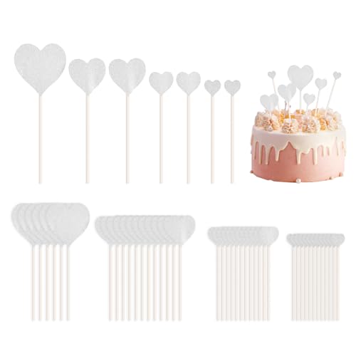 SLAXJNE 49 Stück Herz-Einsätze, Cupcake-Topper Für Hochzeiten, Muffin-Dekorationen, Herzförmige Kuchen-Topper, Cupcake- Und Muffin-Stecker von SLAXJNE