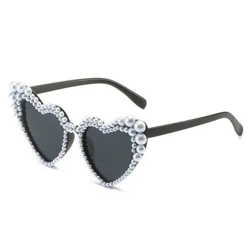 SLEDEZ Partybrille Damen-Sonnenbrille mit eingelegten Perlen for Europa und die Vereinigten Staaten, Pfirsich-Herz-Liebes-Sonnenbrille(Black) von SLEDEZ