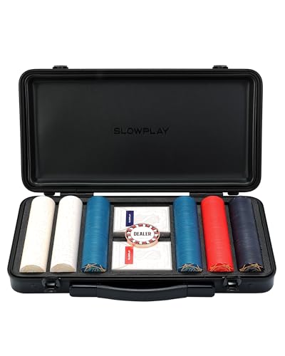 SLOWPLAY Nash Pokerset, 300 Keramik Pokerchips ohne Werte | Profi pokerchips hochwertige, 10g | inkl. Deluxe Pokerkoffer, 2X Plastik Pokerkarten, Dealer Button von SLOWPLAY