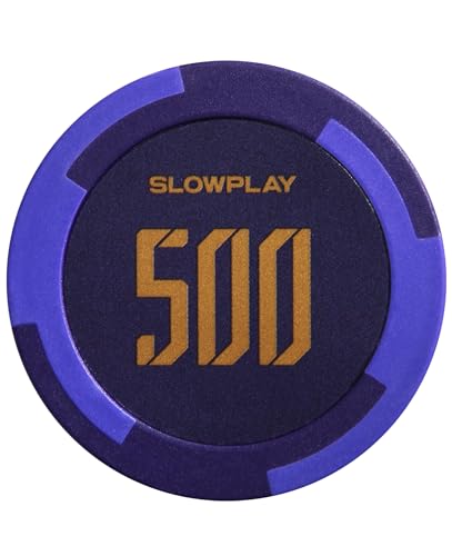 SLOWPLAY Godel Ton-Pokerchips, 14 Gramm Schwerer Tonverbundstoff, 40mm große Chips in Großpackung, 50er-Pack mit einem Wert von 500 von SLOWPLAY