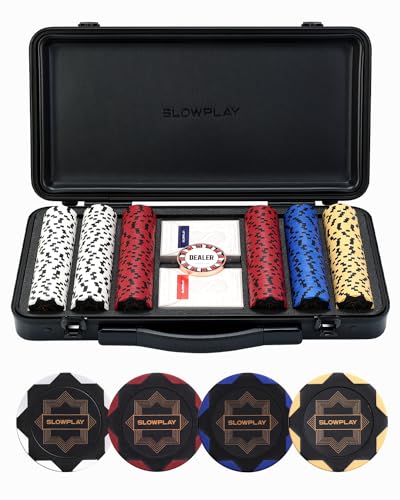 SLOWPLAY Nash 14g Ton Pokerchips-Set für Texas Hold’em, 300 STK [ohne Werte] Verfügt über einen hochwertigen Chipkoffer mit besonders robuster Polycarbonat-Schale, Pokerspieler von SLOWPLAY