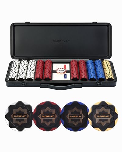 SLOWPLAY Nash Pokerset, 500 Poker Chips ohne Werte | Profi pokerchips aus Ton 14g | inkl. großer pokerkoffer hochwertigen, Plastik Pokerkarten, Dealer Button von SLOWPLAY