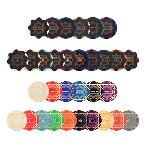 SLOWPLAY Pokerchips Probierset, Ton-Pokerchips & Keramik-Pokerchips | Nummerierte Chips, leere Chips | 50 Stück pro Packung von SLOWPLAY