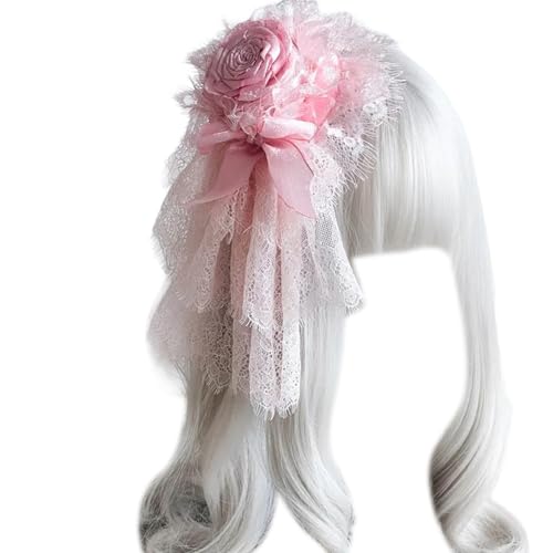 SLXLYH Elegante Haarspange mit Rosenhut, mit Schleife, modisch, Anime-Kostüm, Hut, Haarspange, Maskeraden, Party, Verkleidung, Kopfschmuck (Rosa) von SLXLYH