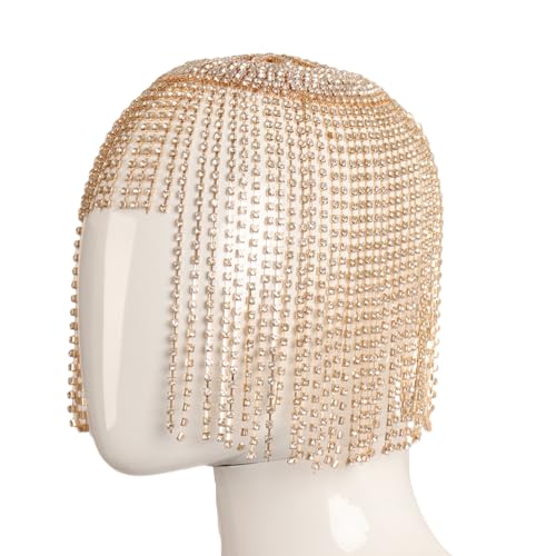 SLXLYH Glitzernde Kopfkette, Hut für Nachtclub, Maskerade, Party, Haarschmuck, formeller Haarschmuck (Gold) von SLXLYH