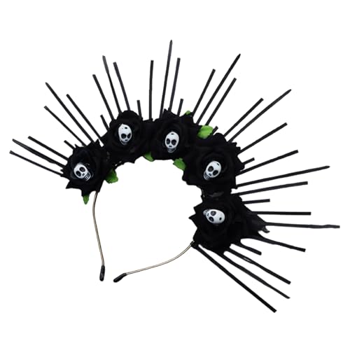 SLXLYH Haarreif für Damen, Totenkopf-Blume, Halloween, dunkle Serie, Haarband, Diadem, Kopfbedeckung, Party, Kostüm, Haarreif (schwarze Blumen) von SLXLYH