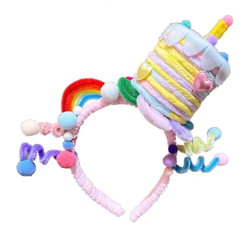 SLXLYH Handgefertigte Twist-Geburtstags-Stirnbänder, verstellbare Kopfbedeckung, festlicher Baby-Kopfschmuck für Damen, Haarstyling (Regenbogenkuchen) von SLXLYH