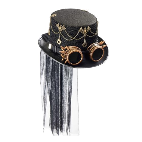 SLXLYH Steampunks Flat Top Hut für Damen Mann mit Brille Halloween Cosplay Party Kostüm Hut GothicStyle Hut Musik Festival Ha, Schwarz , S-4XL von SLXLYH