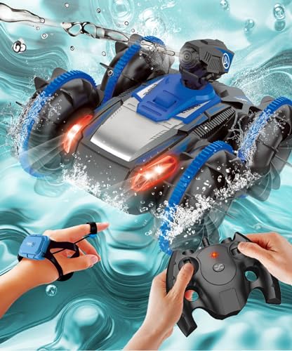 SLYHHZHMY Amphibisches Land- Und Wasser-Spielzeugauto Gestenerkennung Duale Fernsteuerung Auto Pool Fernsteuerung Spielzeugauto Für 6-14 Jahre Strand-Pool-Wasser-Spielzeug (blau) von SLYHHZHMY