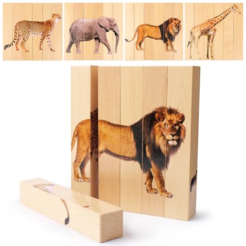 Montessori-Tier-Puzzles aus Holz für Kleinkinder: 4-in-1 klobige Puzzles, sensorisches Spielzeug für 1 2 3 Jahre, Montessori-Spielzeug, feinmotorische Entwicklungs-Säuglinge, sensorische von SMALL FISH