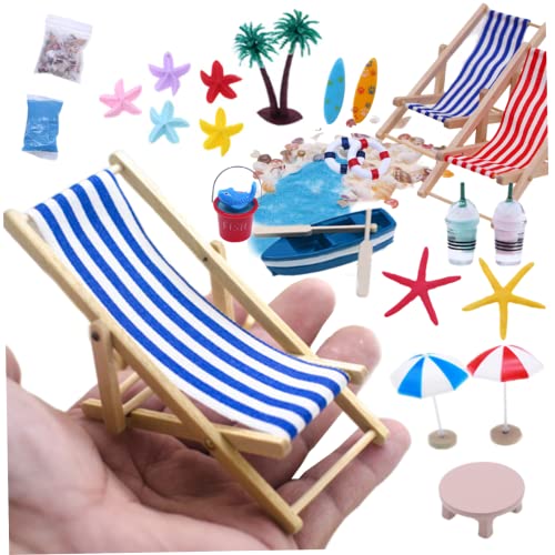 SMELEYOU Dollhouse Decoration Miniature Strandzubehör Mini Regenschirme Stuhl Spielzeug Sommer -Ozeankuchen Topper 25pcs Sommerspiele von SMELEYOU