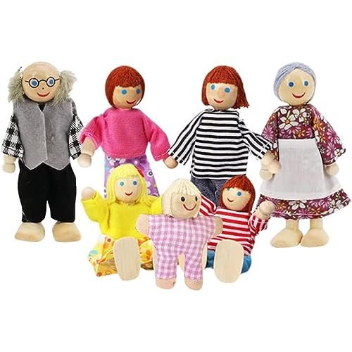 SMELEYOU Dolls Familie Set Dolls Houses Menschen 7pcs/Set People Hölzern Family Doll Toys Dolls House Accessoires für Puppenhaus Kinder Kinder Spielzeughaus Familienmöbel Miniitur Miniitur von SMELEYOU