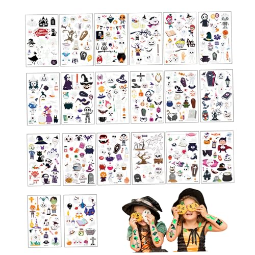 SMELEYOU Halloween -Aufkleber Halloween Tattoos 20pcs/Set Leuchten in den dunklen Halloween -Tattoos für Kinder gruselige Geister Skelette Kürbisse Temporäres Tattoos Dekor für Party Gefälligkeiten von SMELEYOU