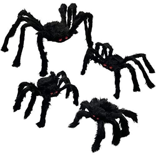 SMELEYOU Halloween Dekorationen 4 Pack gefälschte Spinnen Spielzeugriese gefälschte gruselige haarige Spinne für Halloween Dekorationen im Freien Halloween Decor Innenhof Party Dekoration von SMELEYOU