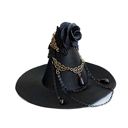 SMELEYOU Hexenhut Gothic Cosplay Witch Mini Top Hat Parade Schwarzer Hexenhut Stirnband Seitenclip Kopfbedeckung Headwear Halloween Requisiten (schwarz) von SMELEYOU