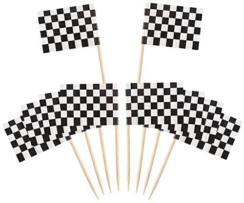 SMELEYOU Karierte Rennflagge Zahnstocher Cupcake Picks Zahnstocher Flaggen Abendessen Flaggen Race Car Cake Topper Dekorationen Party Lieferungen 120pcs von SMELEYOU